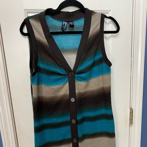 Weavers Womens large Long Blue Brown Ombre Stripe Vest Jumbo with button - Picture 3 of 8